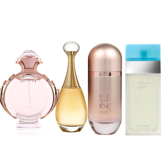 Promo Mujer PAGA 2 LLEVA 4 PERFUMES: Dior J'adore + CH 212 VIP Rosa + Olympea + Light Blue Dolce & Gabbana